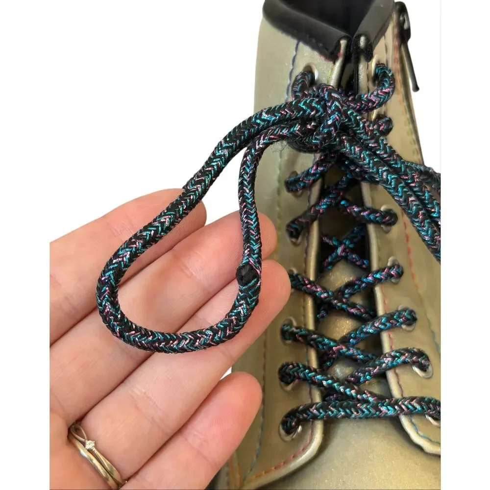 Dr Martens Kids 1460 Sparkle Rays Lace Up Boots Silver Lightshow Girls Size 1